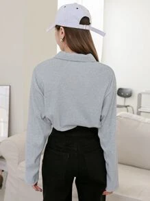 DAZY Polo領滴肩短袖t恤 - 灰色 - 查看 5