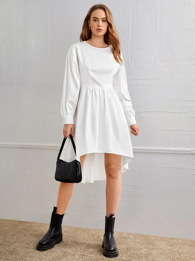 shein asymmetrical dress SHEIN Tall Women's Solid Color Asymmetric Pleated Design Short Sleeve  Elegant Dress,Dresses For Women Summer, Tall Women