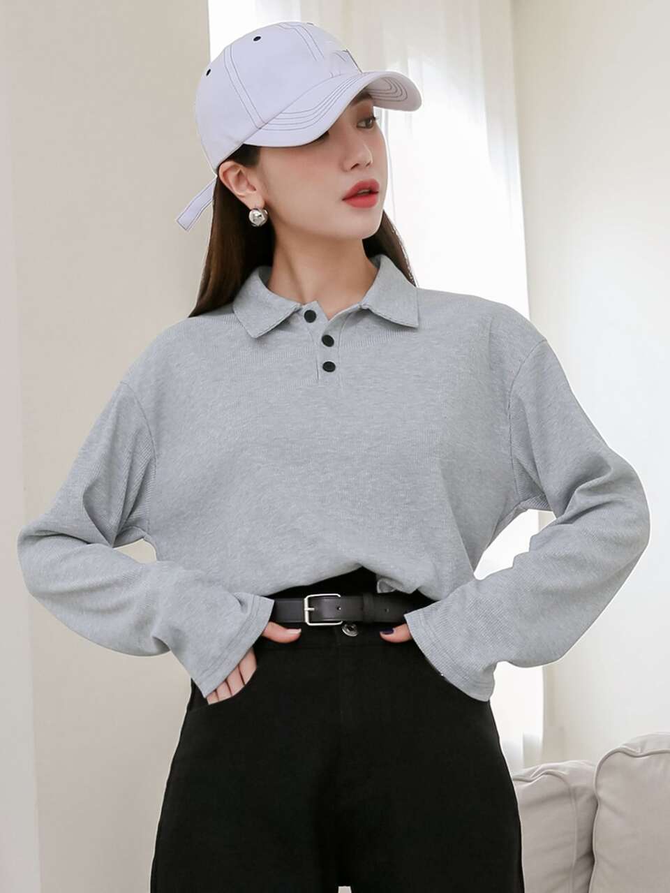 Polo Neck Drop Shoulder Tee