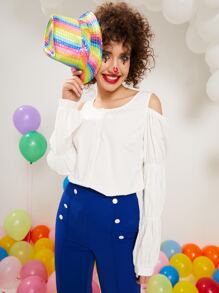 SHEINNeu 前紐扣挖肩襯衫 - 白色 - 查看 1