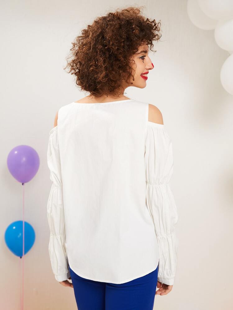 SHEINNeu 前紐扣挖肩襯衫 - 白色 - 查看 2