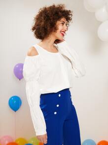 SHEINNeu 前紐扣挖肩襯衫 - 白色 - 查看 5