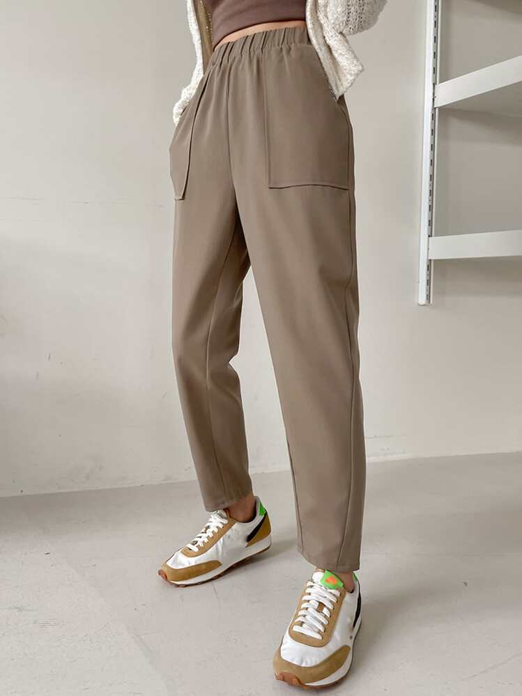 DAZY 高腰斜袋褲 - 卡其色 - 查看 1