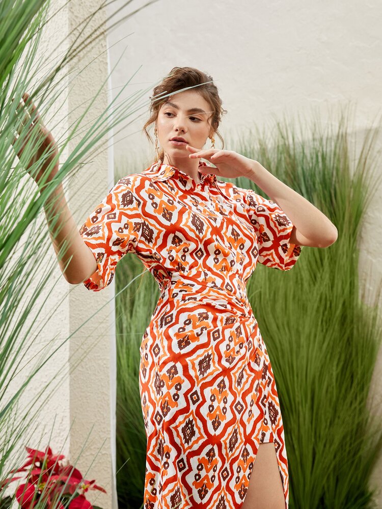 SHEIN 滿版印花落肩袖襯衫 - 彩色 - 查看 5