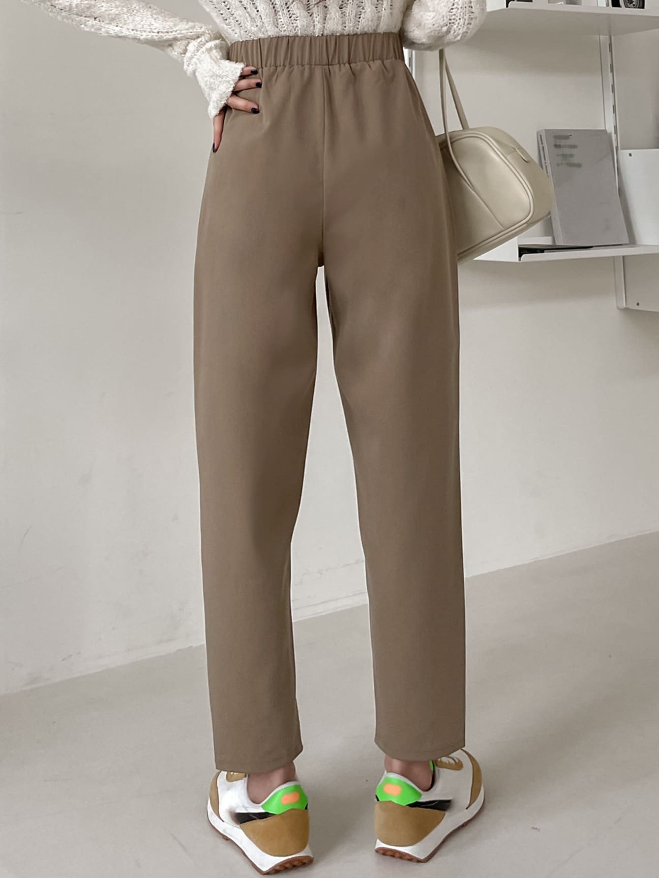 High Waist Slant Pockets Pants