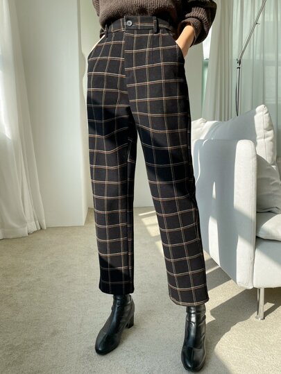 Plaid Slant Pocket Wool-Mix Trousers