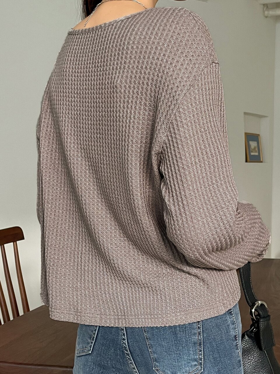 Solid Button Front Drop Shoulder Tee,Fall Women Clothes