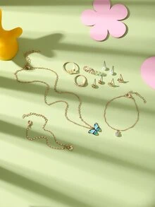 12入組女孩人造珍珠裝飾首飾套裝