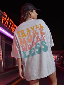 SHEIN Unity Slogan Graphic Drop Shoulder Oversized Tee - Light Grey - View 1