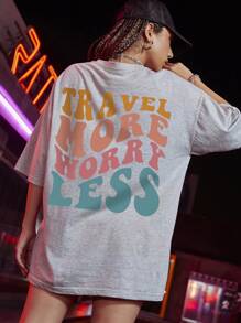 SHEIN Unity Slogan Graphic Drop Shoulder Oversized Tee - Light Grey - View 2