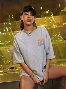 SHEIN Unity Slogan Graphic Drop Shoulder Oversized Tee - Light Grey - View 4