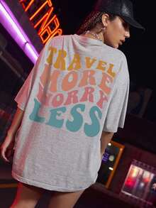 SHEIN Unity Slogan Graphic Drop Shoulder Oversized Tee - Light Grey - View 5