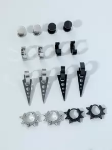 時尚流行8對男士幾何魅力耳環，不銹鋼首飾，適合珠寶禮物和時尚外觀 - 彩色 - 查看 1