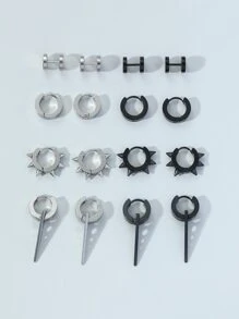 時尚流行8對男士幾何魅力耳環，不銹鋼首飾，適合珠寶禮物和時尚外觀 - 彩色 - 查看 2