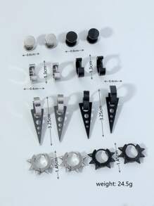 時尚流行8對男士幾何魅力耳環，不銹鋼首飾，適合珠寶禮物和時尚外觀 - 彩色 - 查看 3