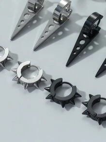 時尚流行8對男士幾何魅力耳環，不銹鋼首飾，適合珠寶禮物和時尚外觀 - 彩色 - 查看 4