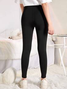 SHEIN Leggings Bé Gái Tương phản Mesh Khối Màu Thể thao - màu đen - Xem 2