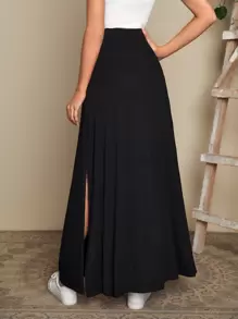 EMERY ROSE Women's Floral Print Tie Waist Slit Hem Skirt Fall Going Out Skirt - Black - View 2