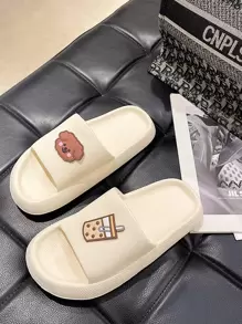 卡通圖案寬拖鞋 - 白色 - 查看 1