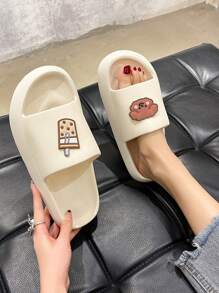 卡通圖案寬拖鞋 - 白色 - 查看 2