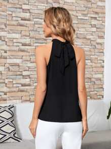 EMERY ROSE Solid Stand Collar Knot Detail Blouse - Black - View 2