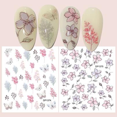 2sheets Flower Print Nail Art Sticker