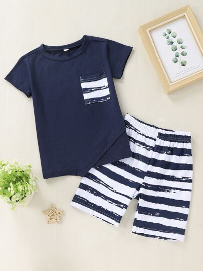 SHEIN 小童男孩口袋tee帶短褲