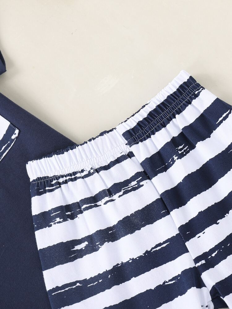 SHEIN 小童男孩口袋tee帶短褲 - 藍白色 - 查看 4