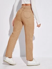 Jeans de talle alto con estrella con parche - Albaricoque - Ver 2