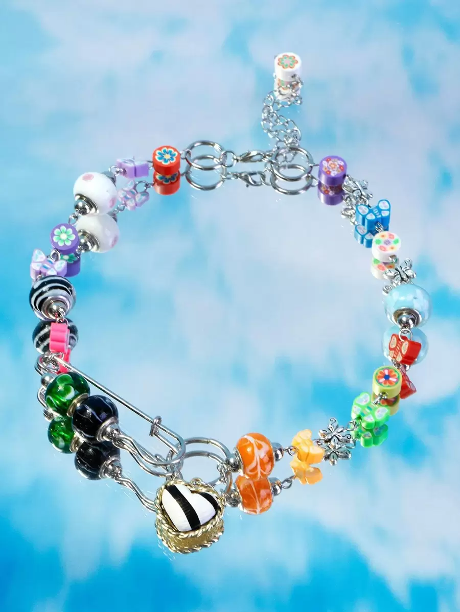 SHEIN ICON 1入組心形珠鍊（附隨機配件） - 彩色 - 查看 1