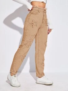 Jeans de talle alto con estrella con parche - Albaricoque - Ver 5