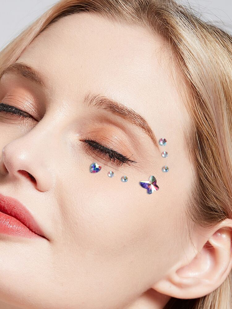 1 hoja Pegatina tatuaje facial con corazón con diamante de imitación - Multicolor - Añade 2