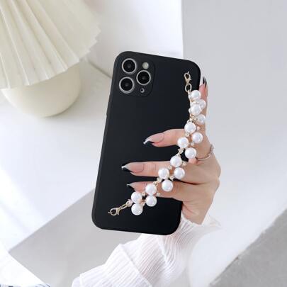 Faux Pearl Hand Strap Phone Case