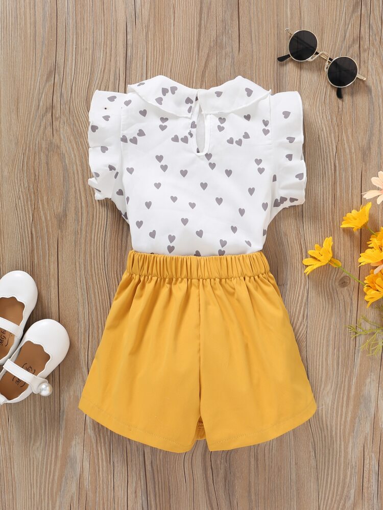 小女童愛心圖案前蝴蝶結荷葉邊上衣和不對稱下擺裙裤 - 彩色 - 查看 2