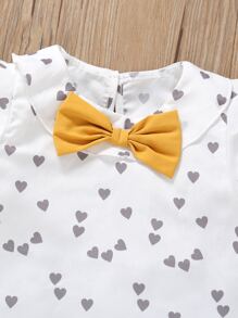 小女童愛心圖案前蝴蝶結荷葉邊上衣和不對稱下擺裙裤 - 彩色 - 查看 3