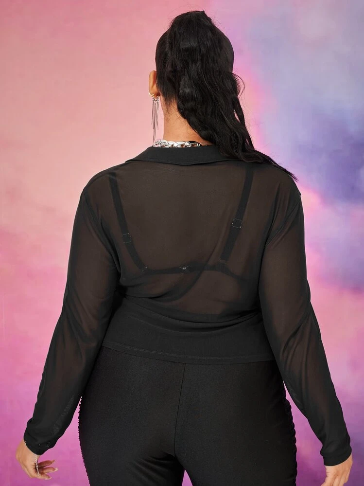 SHEIN SXY Camisa de malla transparente sin sujetador - Negro - Añade 2