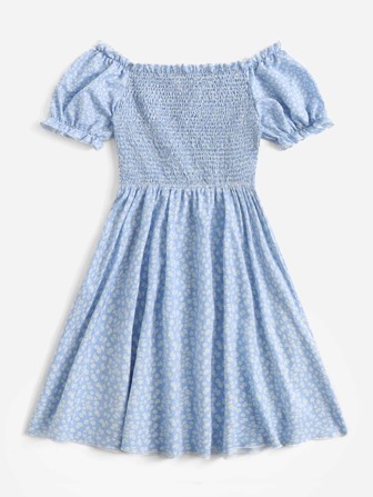 Kleid mit Blümchen Muster, Rüschen