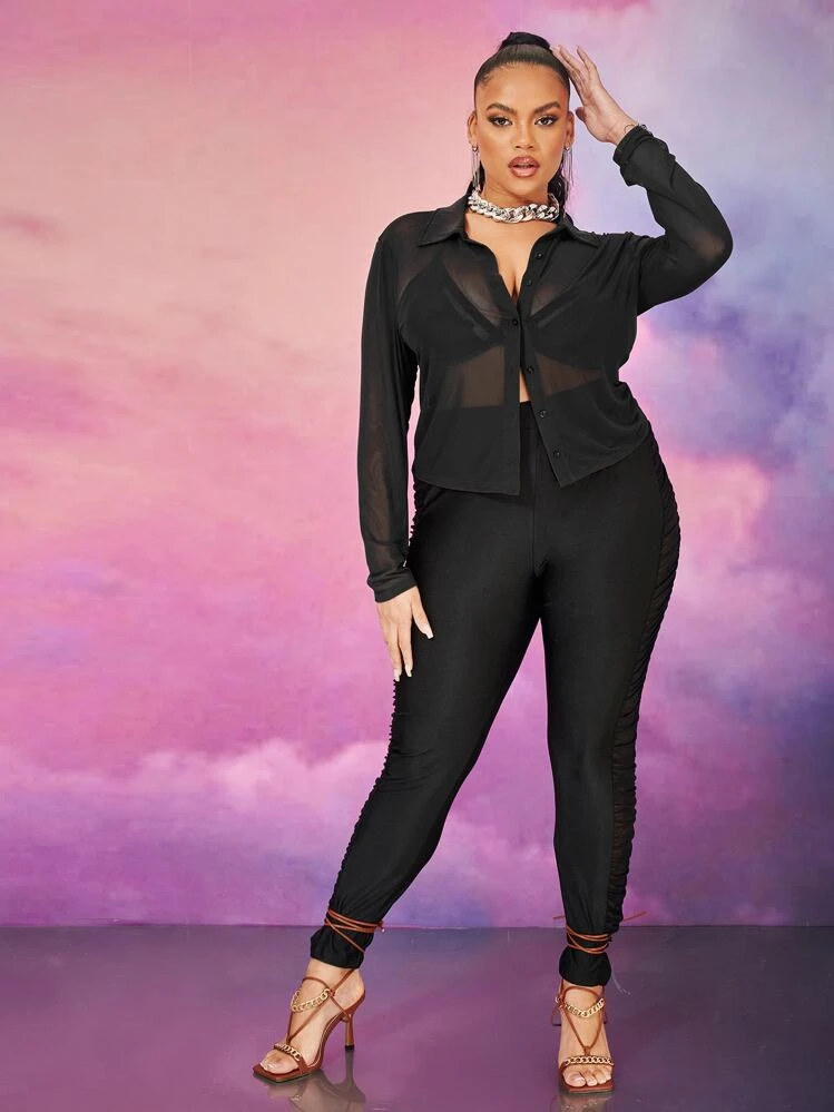 SHEIN SXY Camisa de malla transparente sin sujetador - Negro - Añade 4