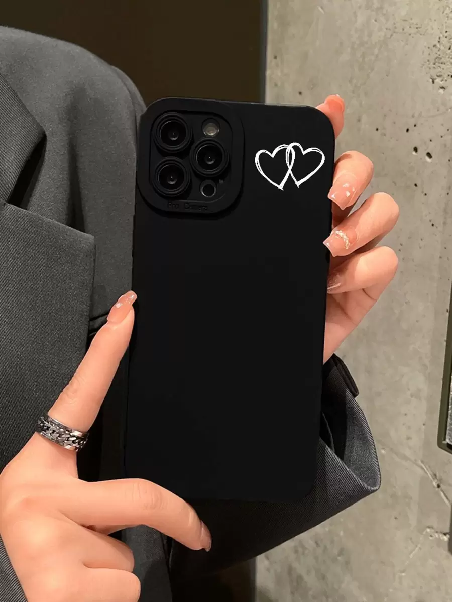 Husă pentru telefon cu model de inimă - Alb-negru - Vizualizare 1