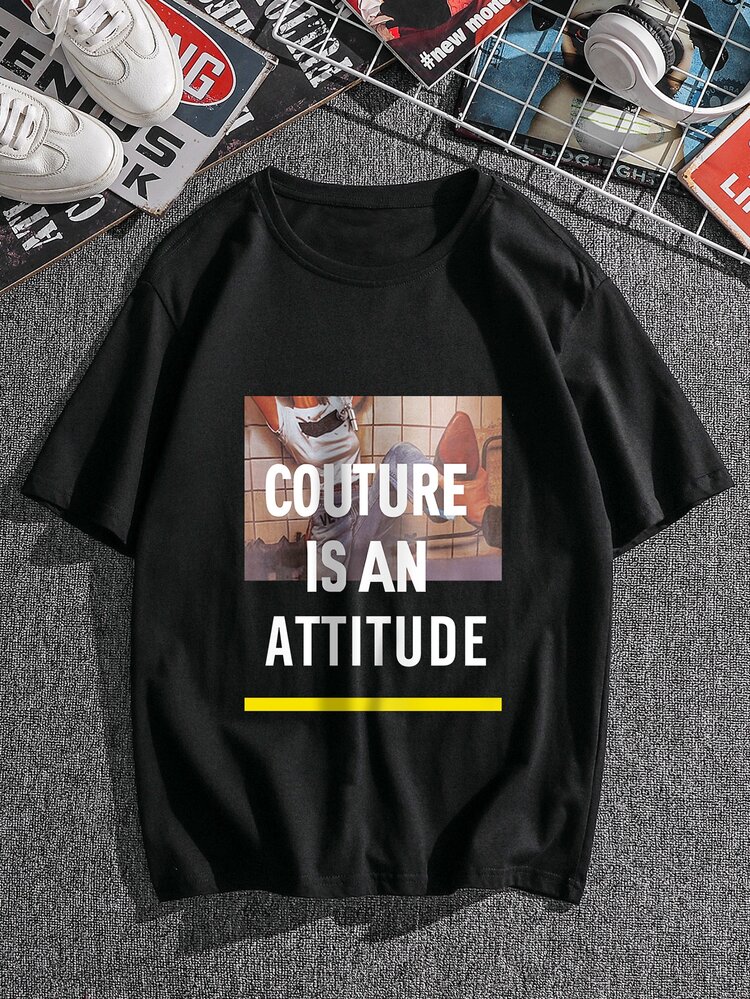 Manfinity 男士標語圖案T恤 - 黑色 - 查看 1