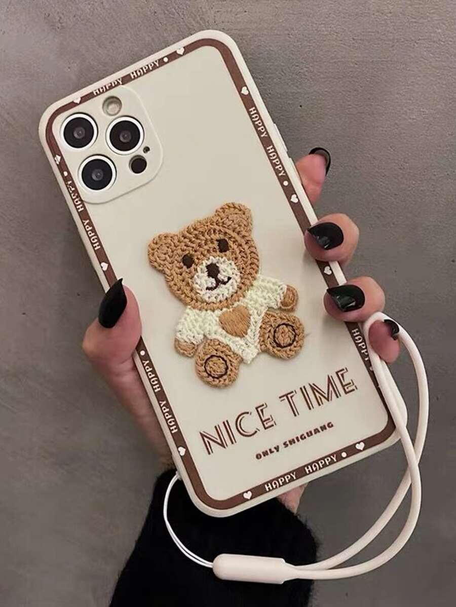Cartoon Bear Phone Case With Lanyard Compatible With iPhone15/15Plus/15Pro/15Promax - Multicolor - View 1