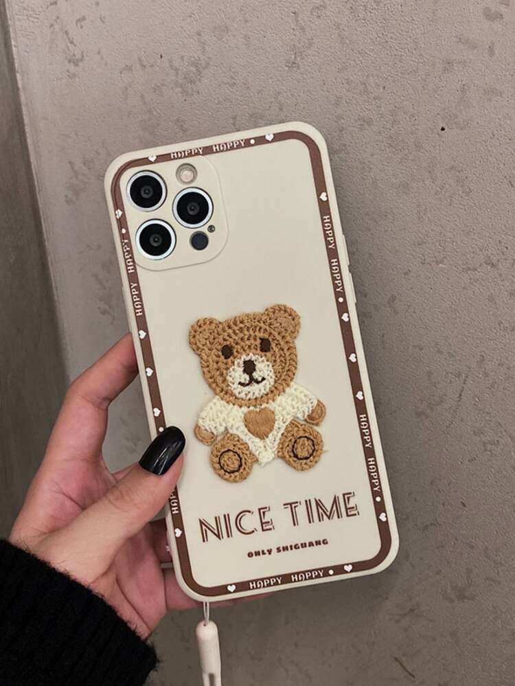 Cartoon Bear Phone Case With Lanyard Compatible With iPhone15/15Plus/15Pro/15Promax - Multicolor - View 2