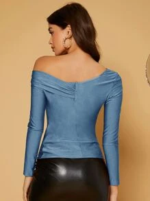 SHEIN Privé Asymmetrical Neck Twist Front Top - Dusty Blue - View 2