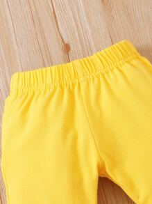 Conjunto De Mangas Con Volantes De Malla Floral A Contraste Para Bebé Niña Con Pantalones Acampanados Y Diadema A Juego