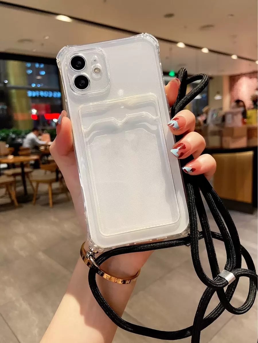 透明插卡槽附帶繩子手機外殼 - 無色 - 查看 1