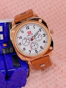 Đồng hồ thạch anh ba mặt số nam - màu nâu - Xem 1