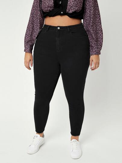 Schmale Jeans mit Riss, hoher Taille