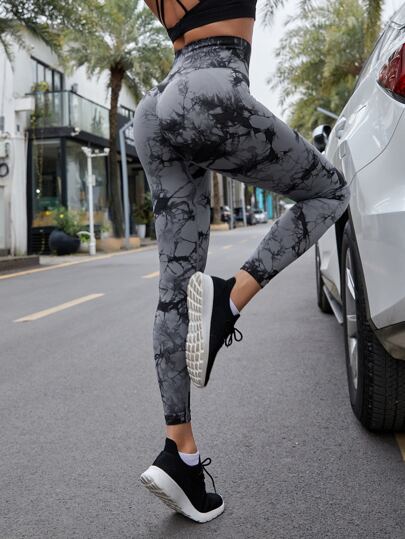 Seamless High Stretch Tie Dye Wideband Waist Sports Leggings