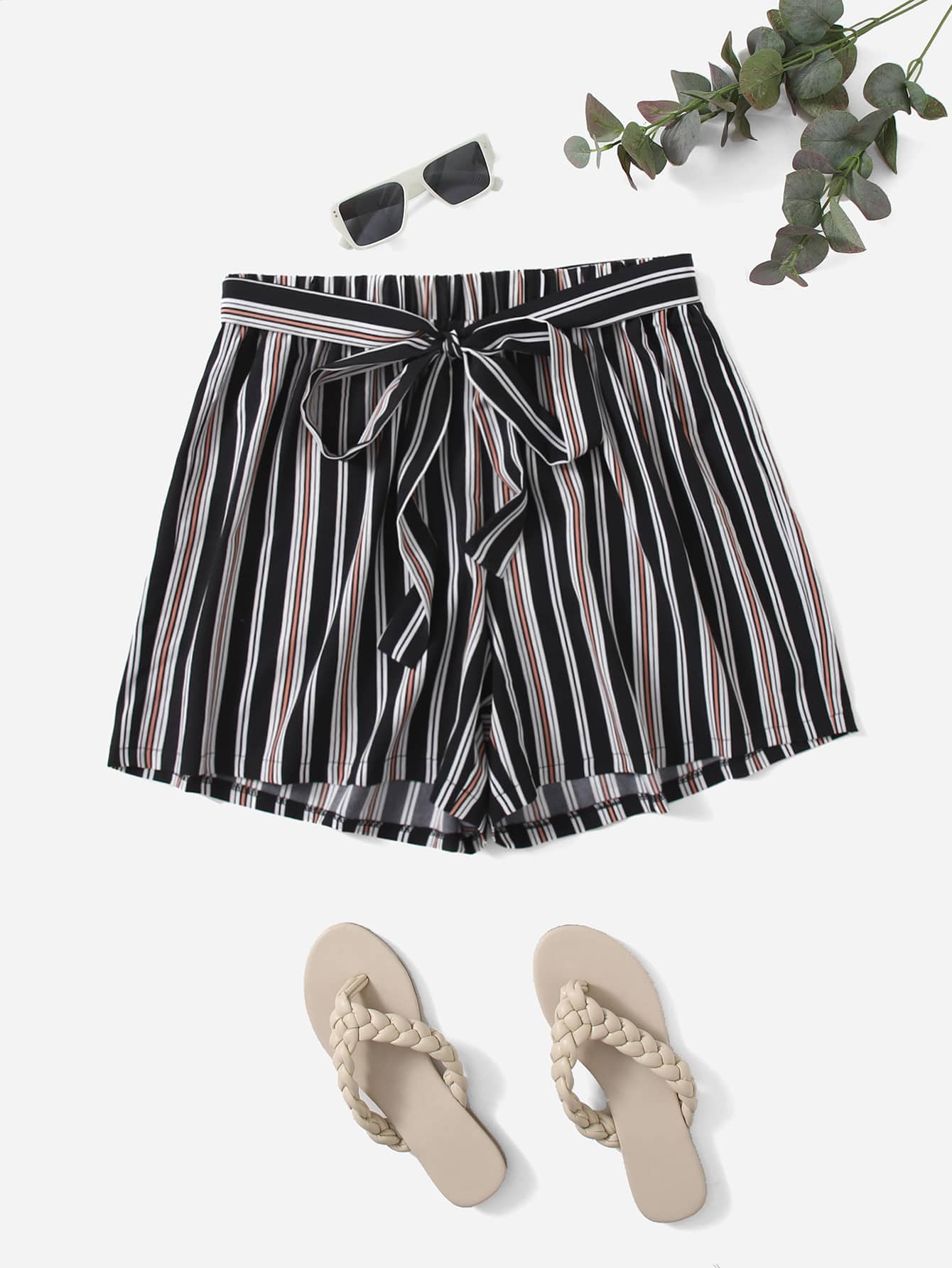 Quần Short kích thước lớn Thắt lưng Sọc Boho - Nhiều màu - Xem 1