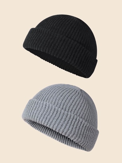 2pcs Men Solid Beanie Casual